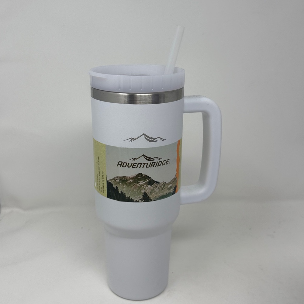 ALDI ADVENTURIDGE 40 OZ THIRSTY CRUSHER TUMBLER WHITE INSULATED STRAW  CUP